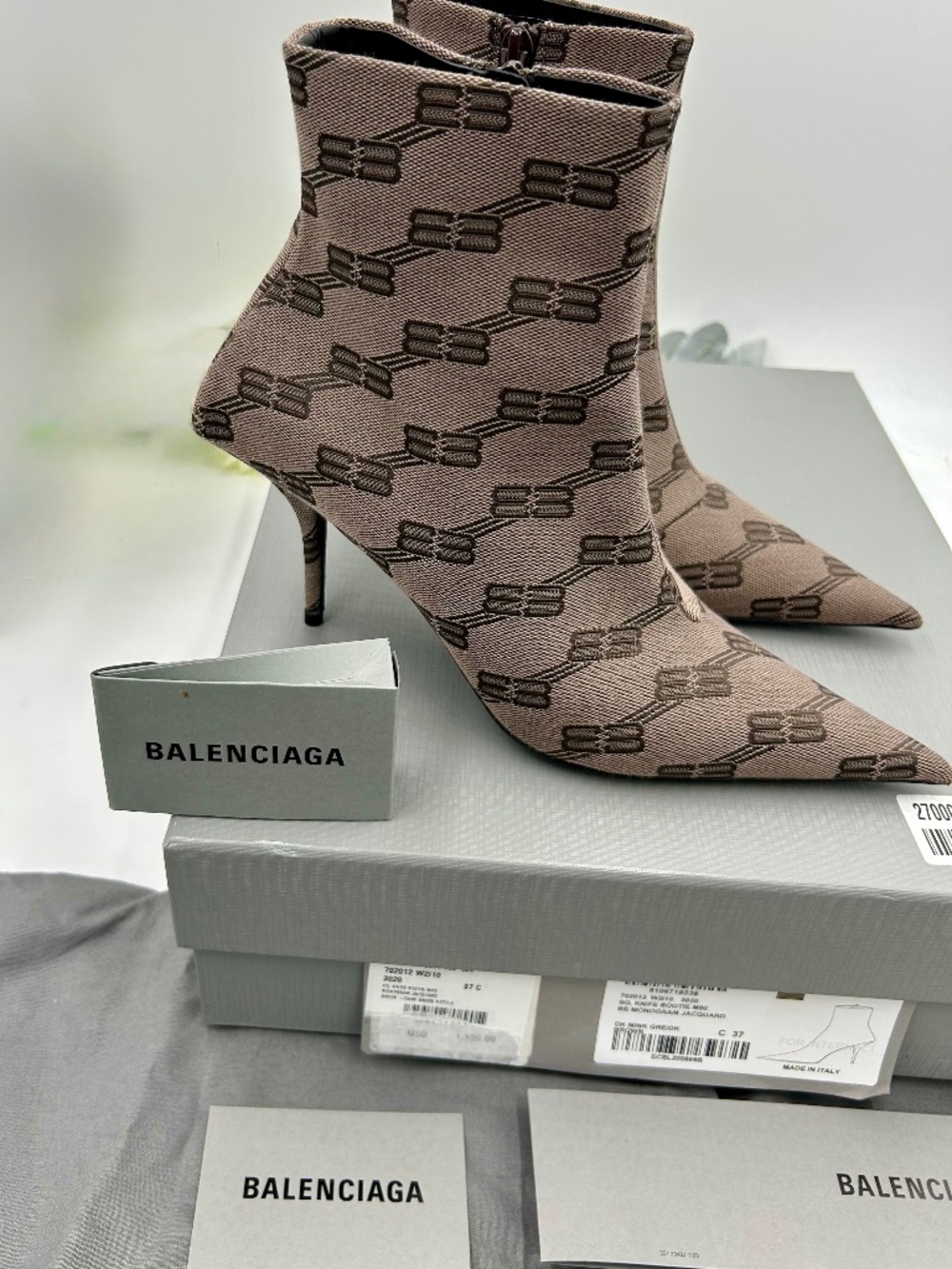 Balenciaga So Knife Monogram Jacquard Booties Size 37.  Made in Italy.